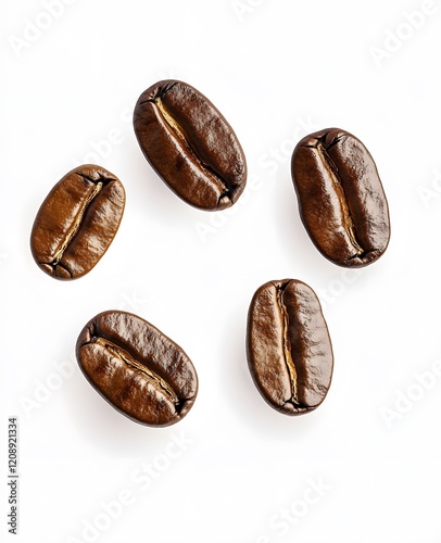 Wallpaper Mural Five Roasted Coffee Beans Isolated On White Background Torontodigital.ca
