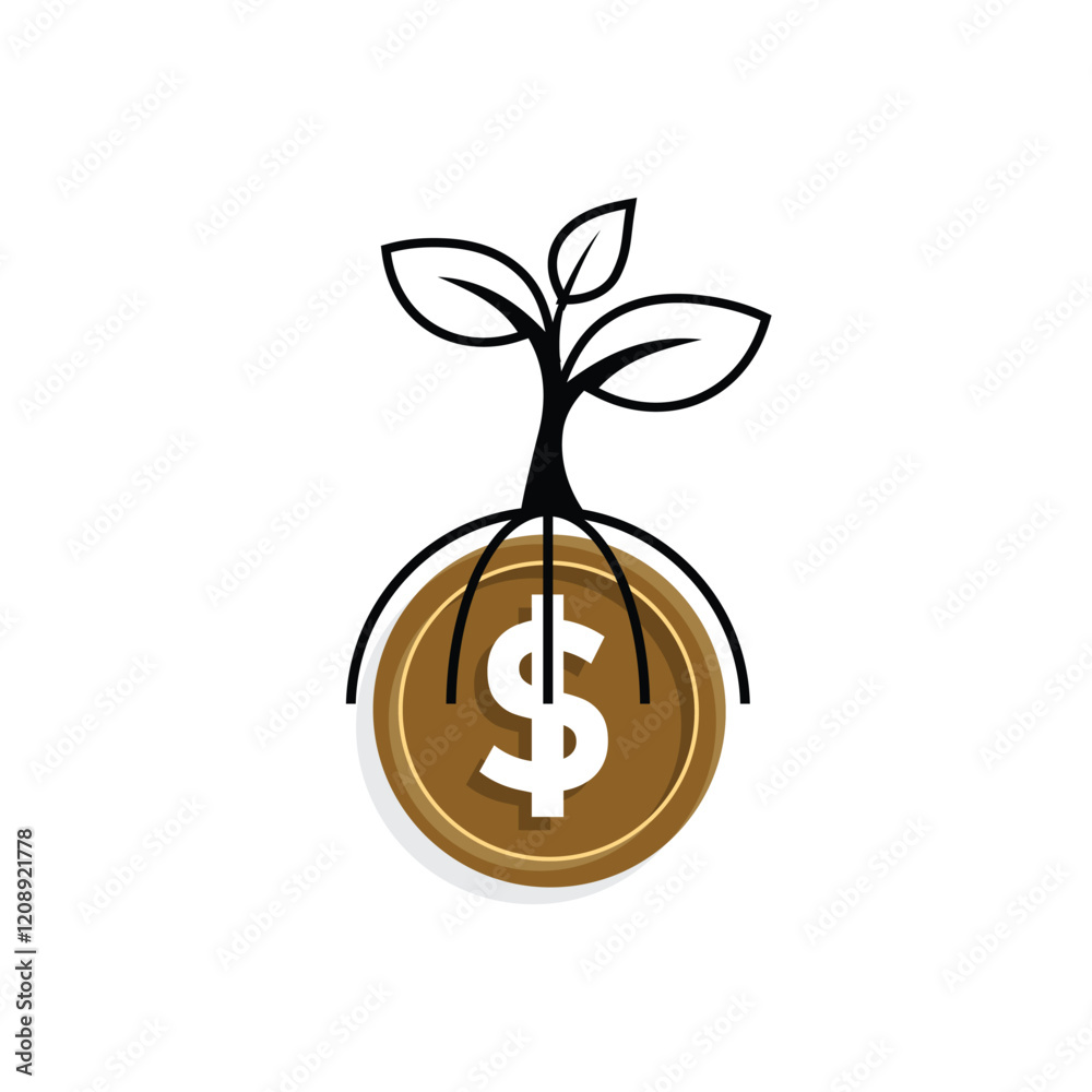 economy icon. vector tree on coins on white background. economic growth, for finance, healthy economy. Mixed design style. economy icon. vector tree on coins on white background. economic growth, for finance, healthy economy. Mixed design style.