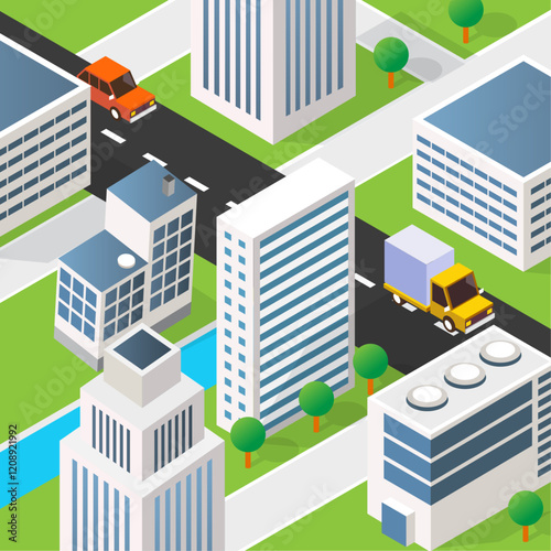 urban city house isometric illustration concept