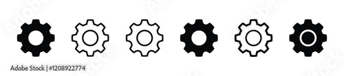 Gear icon set, black gear wheel icons collection. Cogwheel vector icon