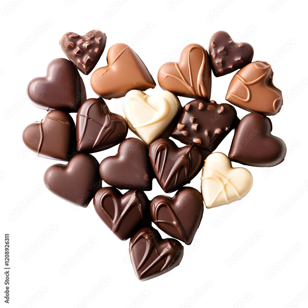 Fototapeta premium chocolates arranged in heart shape isolated on transparent background