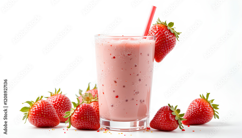 A glass of strawberry milkshake isolated on white background. png file A glass of strawberry milkshake isolated on white background. png file