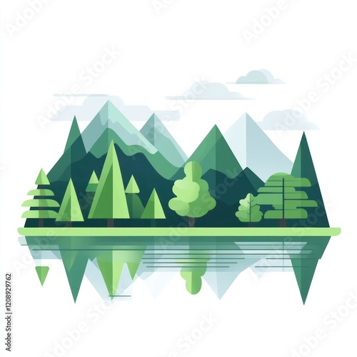 Geometric Mountain Landscape with Lake Reflection