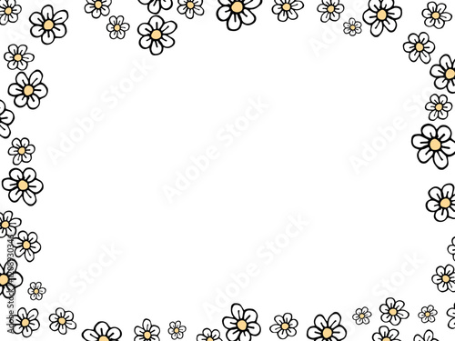 Doodle flower A delicate pattern of hand drawn daisies forming a floral frame. Ideal for creating a feminine and romantic aesthetic for invitations, cards, and more with this simple yet elegant daisy