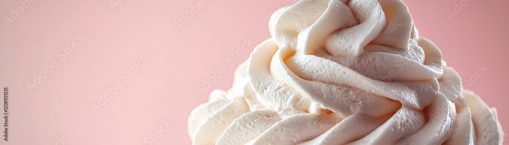 A creamy swirl of soft-serve ice cream against a pastel pink background, inviting and delicious. A creamy swirl of soft-serve ice cream against a pastel pink background, inviting and delicious.
