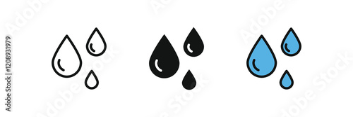 water drop icons in outline, solid and filled styles