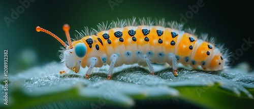Vibrant caterpillar on a leaf.