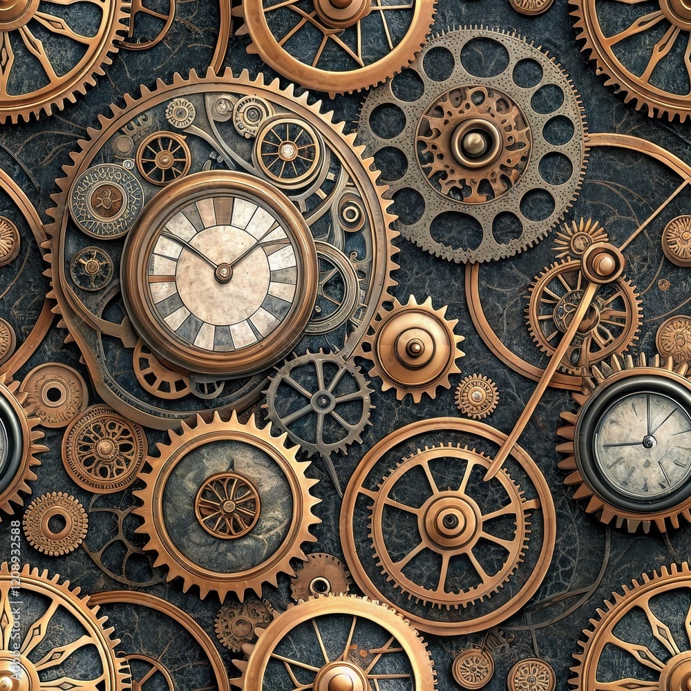 Intricate Steampunk Clockwork Gears and Cogs Seamless Pattern Background Intricate Steampunk Clockwork Gears and Cogs Seamless Pattern Background