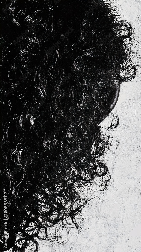 Fototapeta premium Abstract Curly Hair: Black and White Portrait