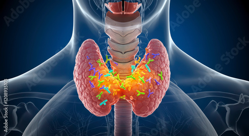 Hashimoto's Disease: 3D Illustration of Autoimmune Attack on Thyroid Gland