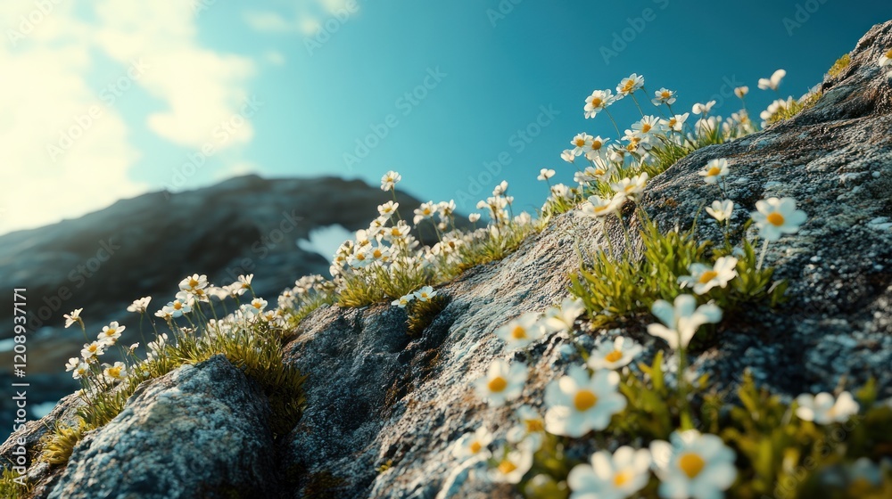 Alpine Flowers Blooming on Rocky Mountainside Alpine Flowers Blooming on Rocky Mountainside