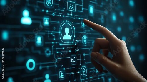 Onboarding concept. Person touch virtual onboarding icon for human resources business industry to introduce newly hired employee into an organization with behavior, welcome, knowledge, and skills