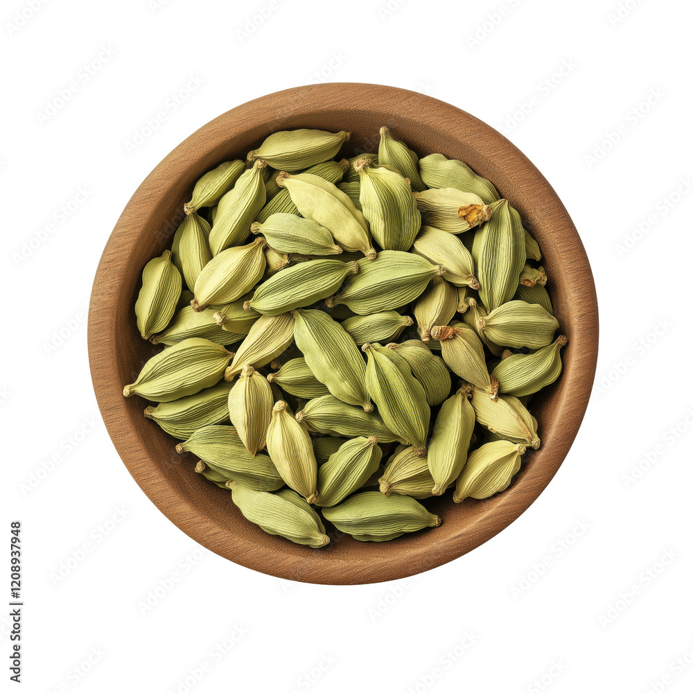 High quality image of green cardamom pods in a bowl perfect for culinary websites spice blogs and food packaging design High quality image of green cardamom pods in a bowl perfect for culinary websites spice blogs and food packaging design