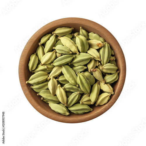 High quality image of green cardamom pods in a bowl perfect for culinary websites spice blogs and food packaging design