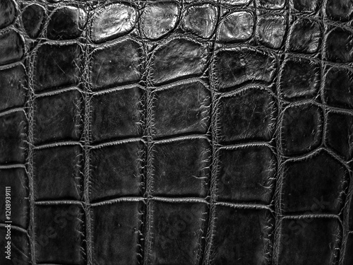 Crocodile leather texture, crocodile leather bag, black crocodile texture for decoration, leather background.