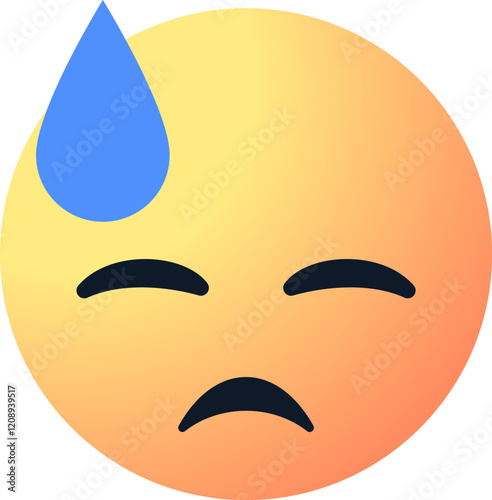 A sad emoji emoticon with a blue sweat drop, expressing stress, disappointment, nervousness . for digital communication designs