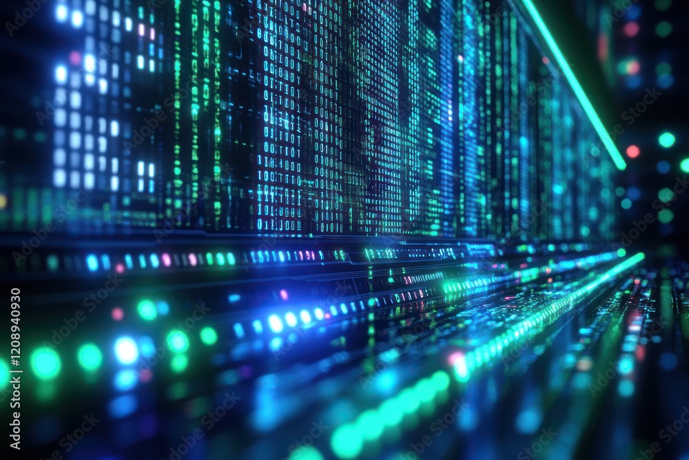 Fototapeta premium Digital data flow with glowing patterns and lights