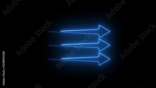 Abstract neon arrow icon.  fork arrow icon, with editable stroke. Split arrow sign. three  way pointer, forked arrow, direction, tripple pathway. photo