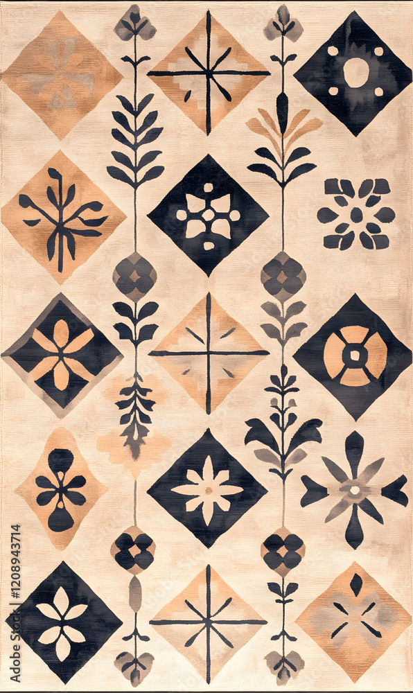 Fototapeta premium Collection of Tile Patterns Featuring Intricate Geometric and Floral Motifs, Hand-Drawn Doodles, and Traditional Ethnic Designs in Muted and Vibrant Color Palettes