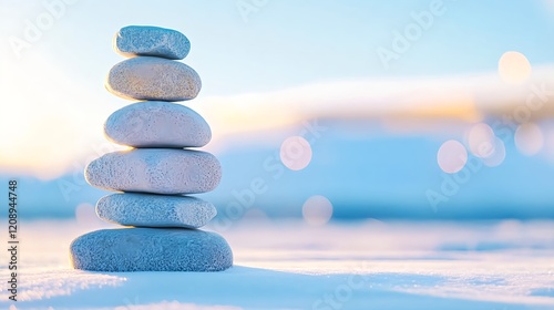 serene winter stones stack, peaceful scene - pastel colors