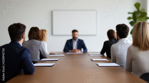 Business meeting discussion corporate office professional gathering modern environment focused viewpoint team collaboration