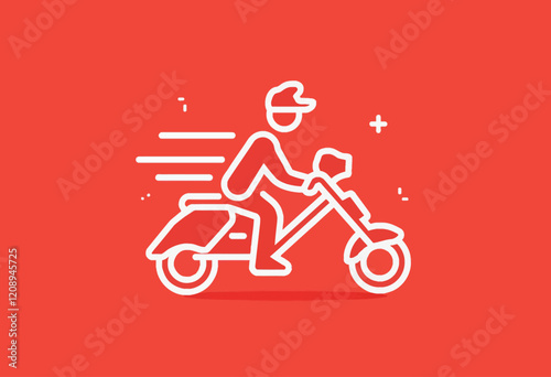 Defective Food Delivery: White Line Art, Red Background, Simple Illustration, Minimalist Design, Business Concept, Delivery Issues, Faulty Service, High Contrast, Vector.

