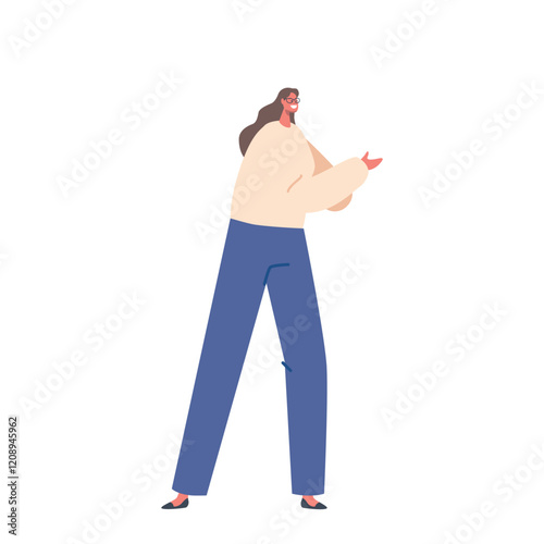 Expressive Woman Character Gesturing With Hands, Conveying Emotions, Ideas, Or Instructions Through Movements