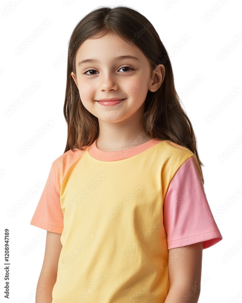 Cheerful Young Girl in Colorful Casual Outfit Smiling Joyfully in Studio Setting Cheerful Young Girl in Colorful Casual Outfit Smiling Joyfully in Studio Setting