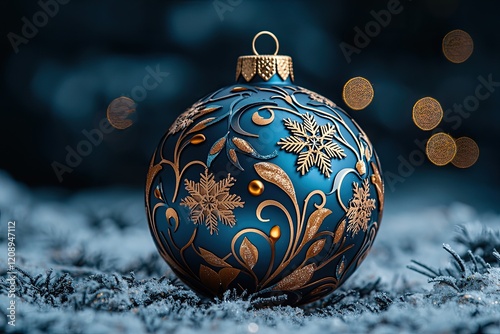 Elegant Blue Christmas Ornament With Gold Accents