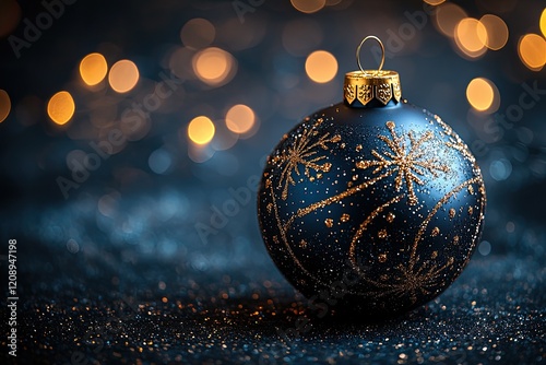 Dark Blue Christmas Ornament With Gold Glitter Detail