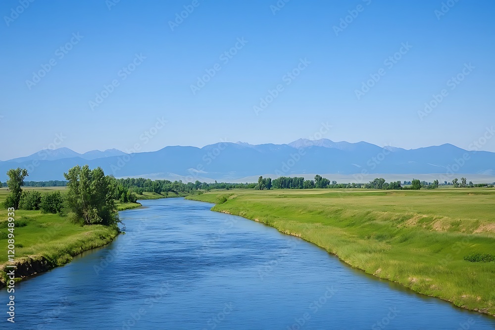 Fototapeta premium Serene River Landscape with Majestic Mountains