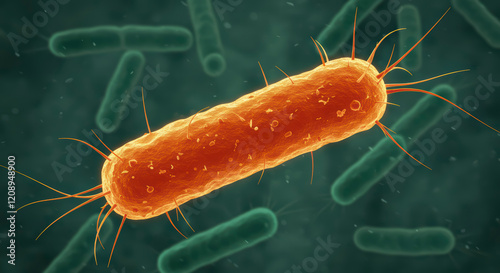 3D Illustration of Escherichia Coli: Normal Gut Flora and Its Role in Diarrhea and Inflammation photo