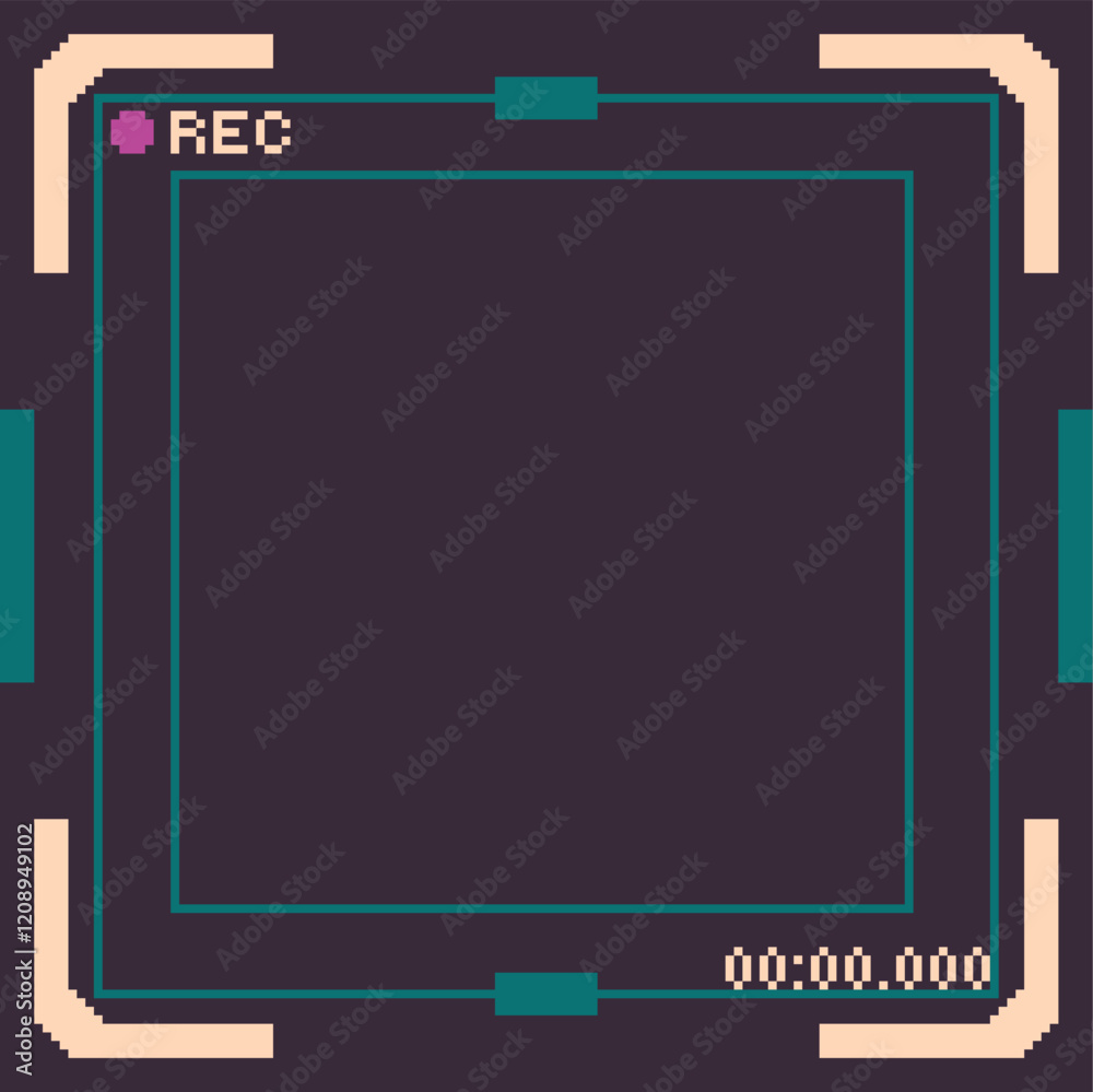 Fototapeta premium Futuristic Video Recording Interface Screen Background, Pixel Art Style