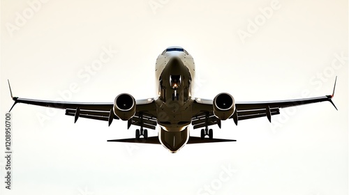 A simple and clean silhouette of an airplane, emphasizing the body shape and wings, with no details, set against a seamless white background