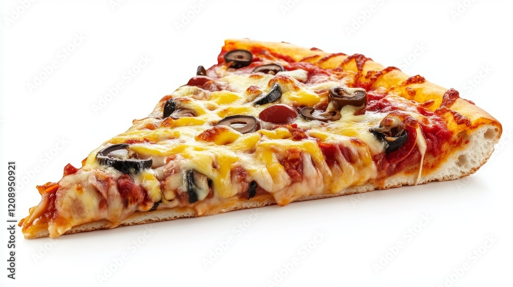 Delicious slice of pizza with cheese, olives, and tomato sauce Delicious slice of pizza with cheese, olives, and tomato sauce