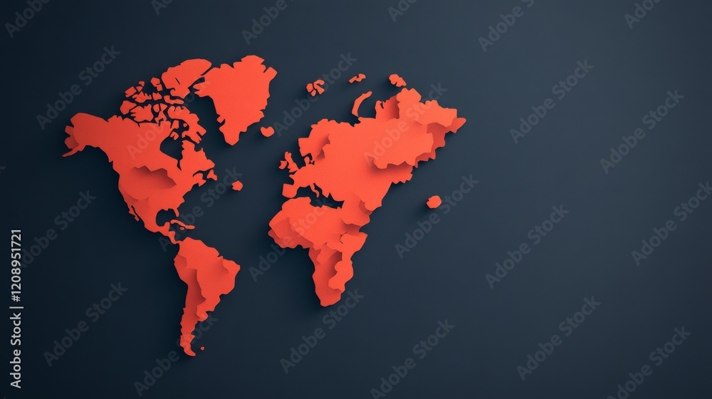 Abstract 3D Map of the World in Bright Red Color on Dark Background Abstract 3D Map of the World in Bright Red Color on Dark Background
