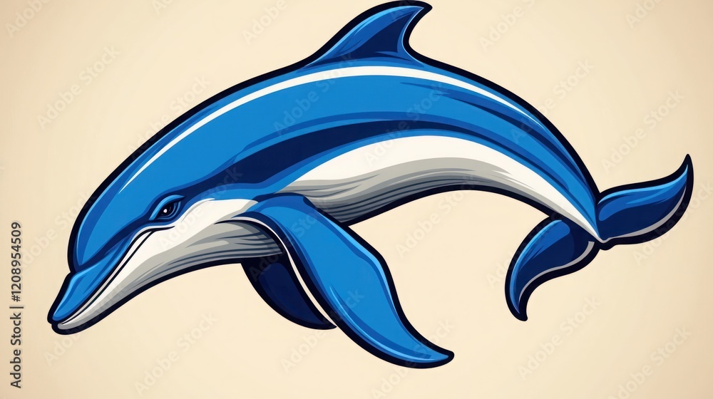 Naklejka premium Vibrant Blue Dolphin Illustration Swimming Gracefully in Artistic Style, Capturing the Beauty and Elegance of Marine Life in a Stunning Design for Creative Use