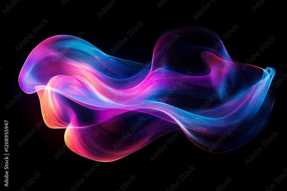 Abstract Neon Wave with Glittering Particles Abstract Neon Wave with Glittering Particles