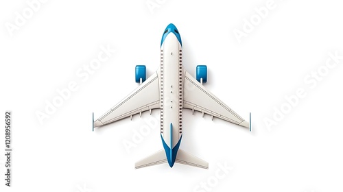 An angled view of a commercial aircraft showing its wingspan and tail section, placed against a completely white background for a crisp and professional appearance
