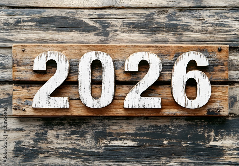 Wooden Sign Displays The Year Two Thousand Twenty Six Wooden Sign Displays The Year Two Thousand Twenty Six