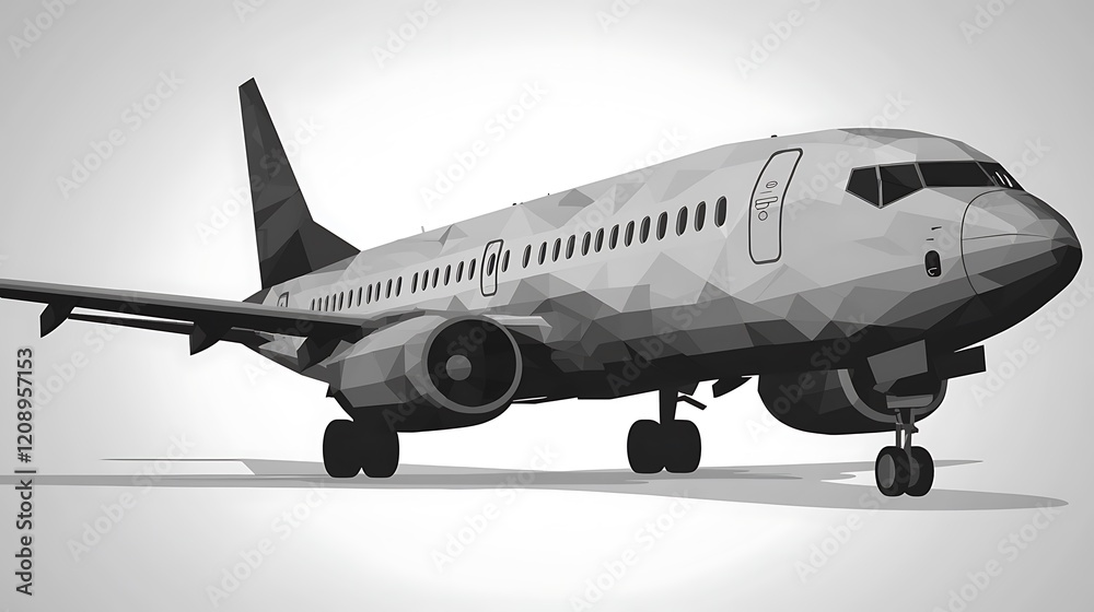 An abstract and minimal depiction of an airplane, focusing on its geometric shapes and smooth form, presented on a white background An abstract and minimal depiction of an airplane, focusing on its geometric shapes and smooth form, presented on a white background