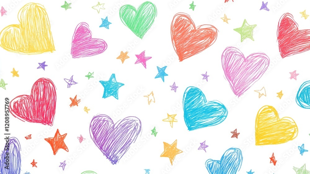 Colorful Hearts & Stars: A Whimsical Design Colorful Hearts & Stars: A Whimsical Design