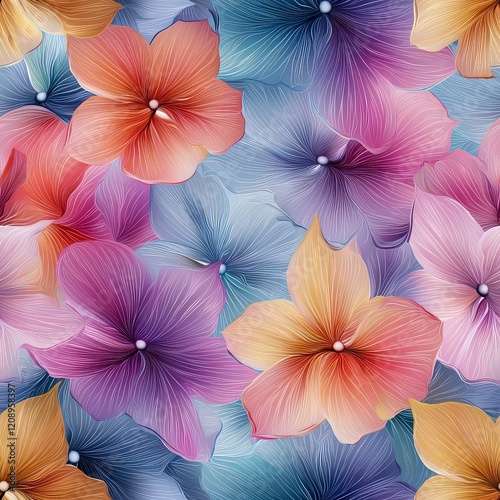 Vibrant Floral Pattern with Colorful Lilies and Petals Creating a Cheerful and Lively Background Design