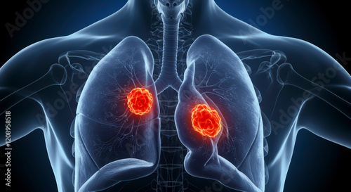 3D Illustration of Secondary Tuberculosis in Lungs with Apical Nodule Formation photo