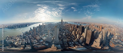 A Panoramic View of Manhattan Skyline: An Aerial Perspective of the Iconic New York City