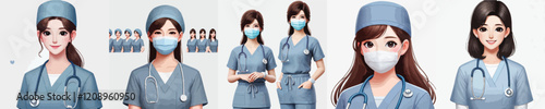 collection of female surgeon vector characters smiling happily