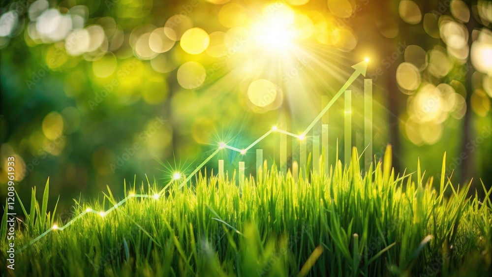 Obraz premium Financial Growth, Minimalist Green Meadow Stock Photo, Investment Graph, Upward Trend, Wealth Building, Economic Progress