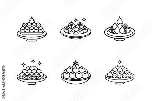 eid sweets platter icon line art vector illustration