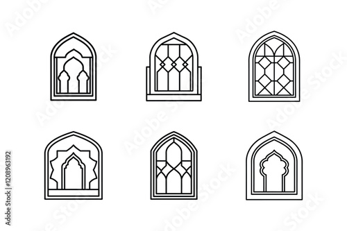 islamic window design icon line art vector illustration
