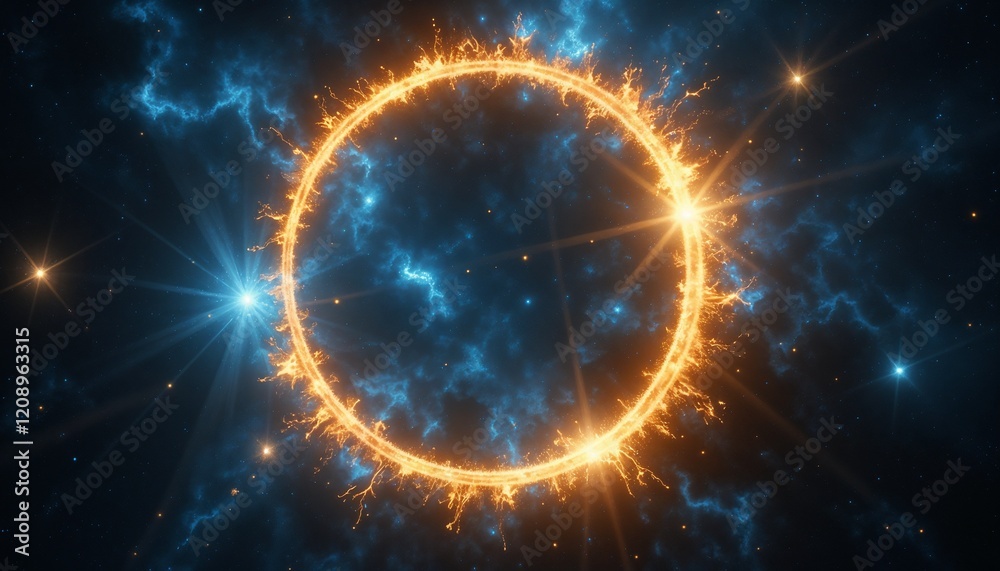 Fototapeta premium Mystical energy ring glowing in fiery orange, cosmic backdrop, vibrant stellar atmosphere 
